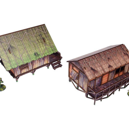 Pre - Painted WW2 Pacific Jungle Huts (2) - Gelände - Micro Art Studio - H00282