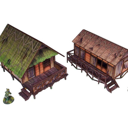 Pre - Painted WW2 Pacific Jungle Huts (2) - Gelände - Micro Art Studio - H00282