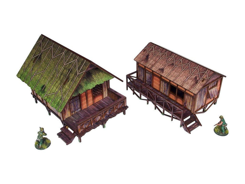 Pre - Painted WW2 Pacific Jungle Huts (2) - Gelände - Micro Art Studio - H00282