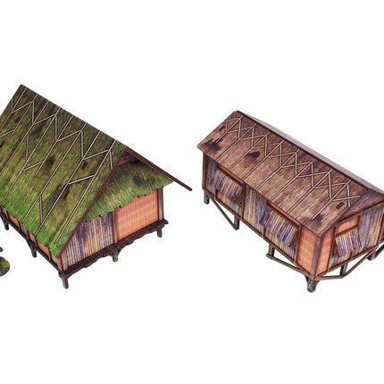 Pre - Painted WW2 Pacific Jungle Huts (2) - Gelände - Micro Art Studio - H00282