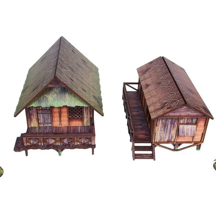 Pre - Painted WW2 Pacific Jungle Huts (2) - Gelände - Micro Art Studio - H00282