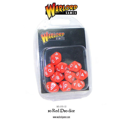 Red Würfel/Dices D10 (10Stk) - Zubehör - Warlord Games - WG-D10-32