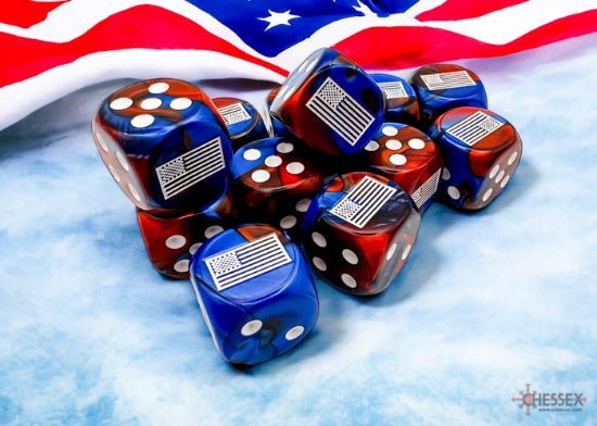 United States War Dice Gemini Blue/Red/White 16mm d6 (12 Dice) - Zubehör - Chessex - CHX29065