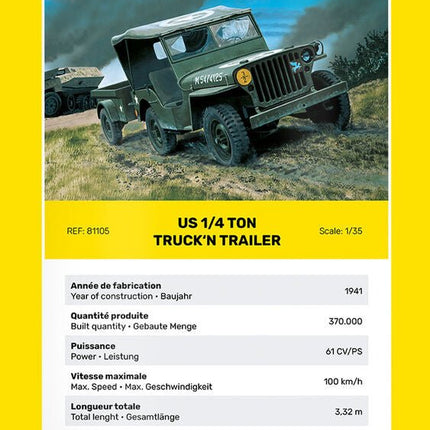 US 1/4 Ton Truck 'n Trailer - Fahrzeuge - Heller - 81105