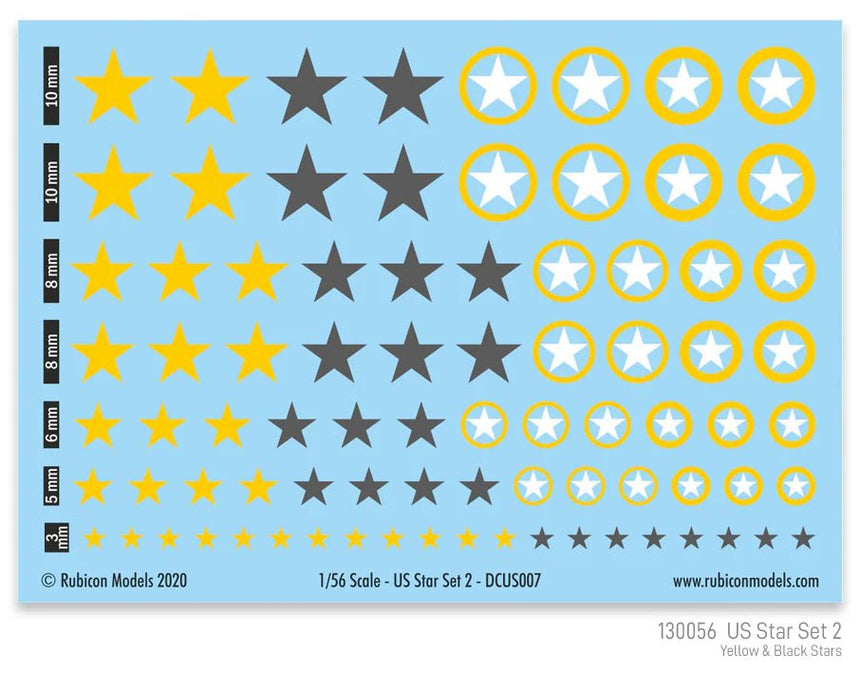 US Star Set 2 (Yellow & Dark Grey US Star) Decal Sheet - Zubehör - Rubicon Models UK Ltd - 130056