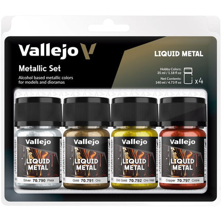 Vallejo Model Color - Alcoholbased Metallic Set Gold (2), Silver & Copper 35 ml - Zubehör - Vallejo - 70199