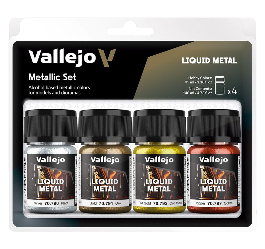 Vallejo Model Color - Alcoholbased Metallic Set Gold (2), Silver & Copper 35 ml - Zubehör - Vallejo - 70199